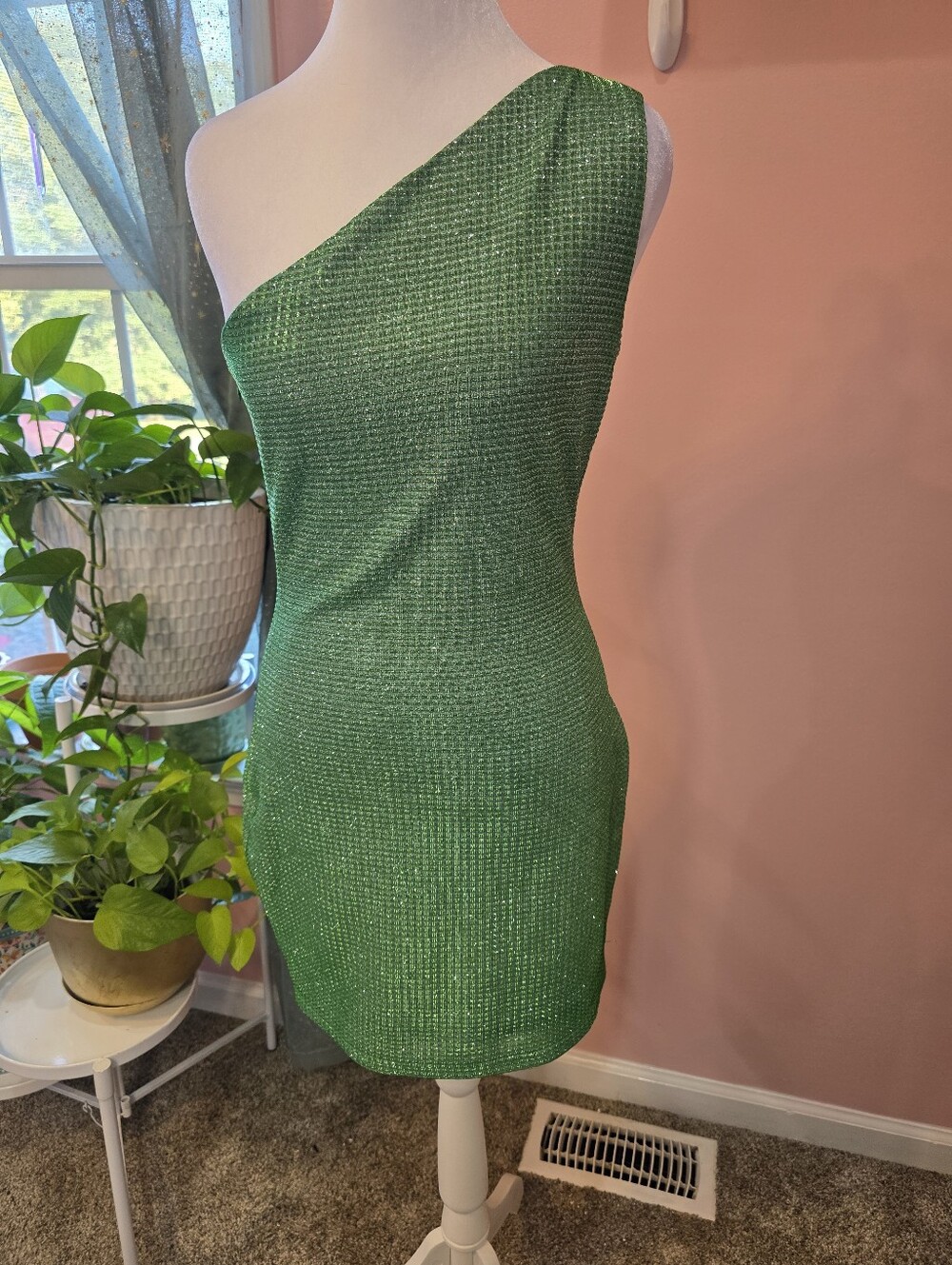 Superdown Emerald Metallic One Shoulder Mini Dress Bodycon Small